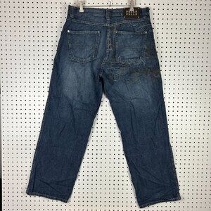 Pelle Pelle 90s Baggy Denim Jeans 34x32 Stitched Logo Skater JNCO STYLE Y2K Punk